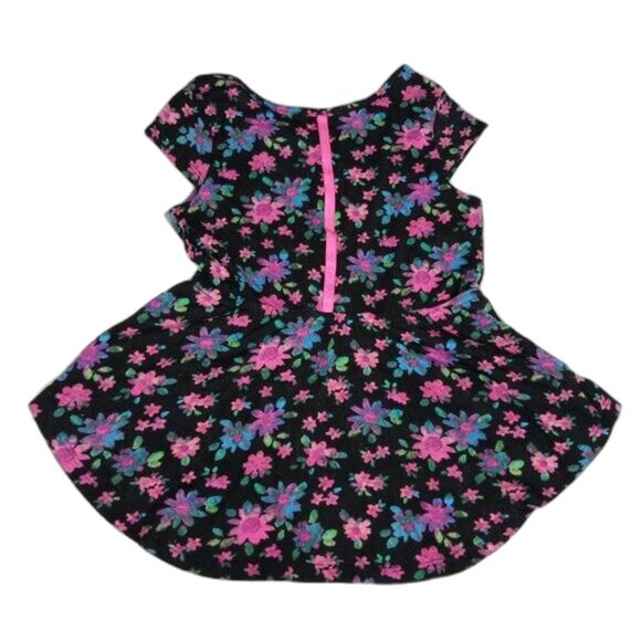Faded Glory Girls Cap Sleeve Top Blouse Floral High Low Ruffle Black Pink Size 6 - Picture 3 of 4